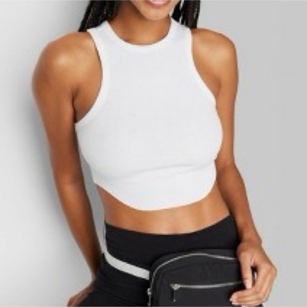 Wild Fable SET OF 2 Cropped White Racerback Ribbed Tank Tops Size XXS NWT!